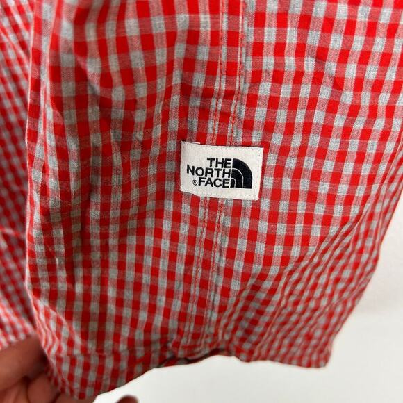 The North Face Mens Button Up Long Sleeve Shirt Size Medium Red Gray Check - Picture 5 of 6